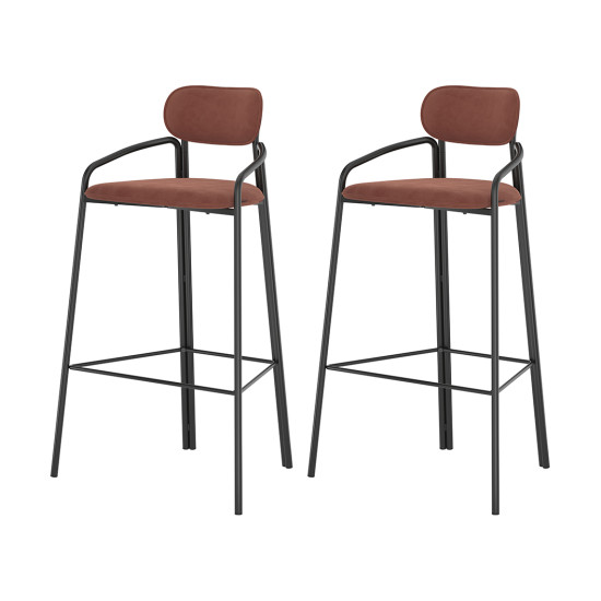 Набор из 2 барных стульев Latitude Ror, Round, велюр, черный/темно-красный